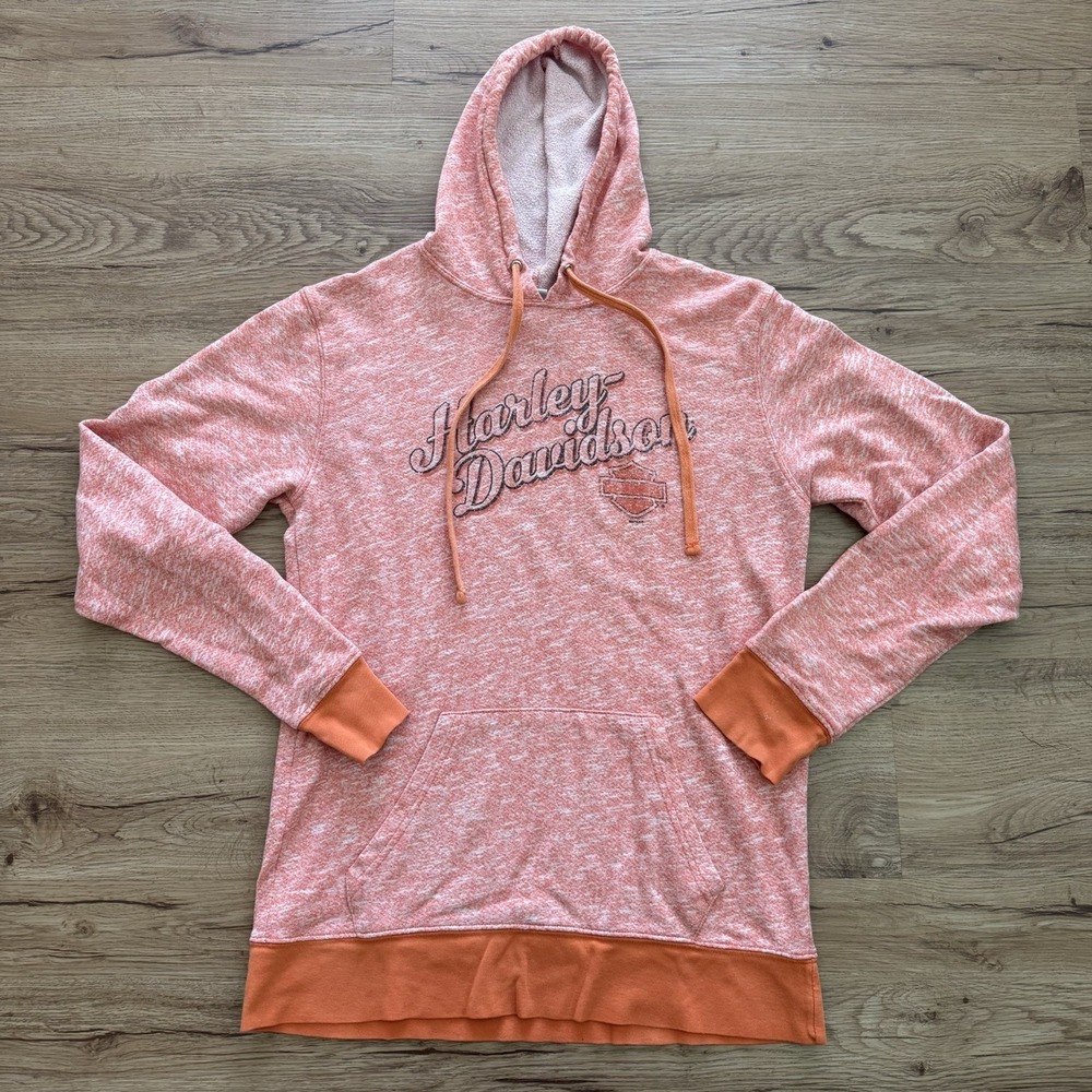 Harley Davidson Hoodie Sweatshirt Womens Medium Graphic Orange Cream Heather - Picture 1 of 8